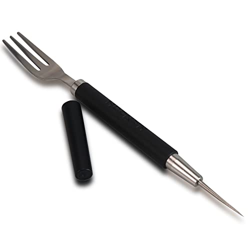 KAISER - Tenedor Punzón BLACK 2 en 1 para Cachimba Shisha Acero inoxidable - Tenedor para Tabaco/Melaza + Perforador de papel Aluminio (Negro) Cover