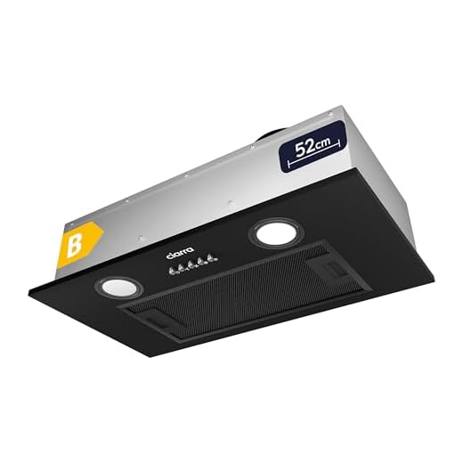 Ciarra Hotte Aspirante Encastrée - Hotte de Cuisine Intégrée - 300 m³/h - 52cm - Evacuation ou Recyclage - Filtre Charbon NON Inclus - 3 Vitesses - LED Eclairage - Noir - CBCB5913A