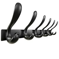 HONSKY Wall Mouted Coat Hooks- Stylish,44cm Metal Coat Rack Wall Mounted,Heavy Duty 6 Hooks Wall Coat Hook for Hanging Coat,Clothes,Hat,Jacket,Black
