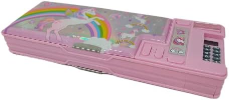 Hot Focus Unicorn Multifunction Pencil Case,Pencil Box for Girls. 2 Compartments Unique Stationery Set w/z Pop Out Calculator and Pencil Sharpener. Best Back to School Gift Set for Kids, Girls & Teen.
