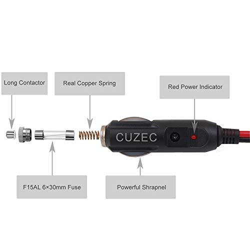 CUZEC Heavy-Duty 14AWG 20A Male Plug Cigarette Lighter Adapter Power Supply Cord with 8ft / 2.45m 16 AWG Cable Wire for Car Inverter Air Pump Electric Cup and DIY - Thumbnail 2