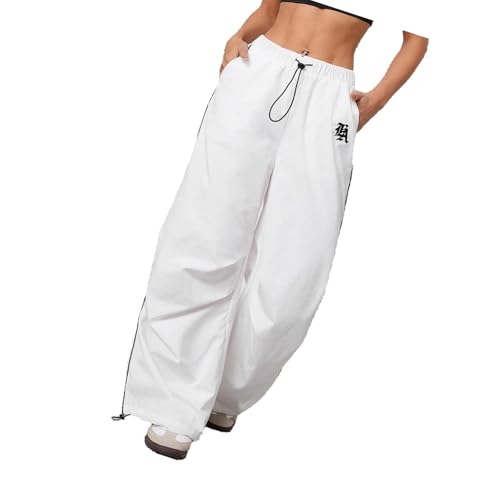 Pantalon cargo ample femme taille élastique cordon jambe large poches