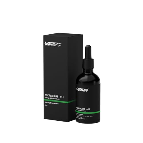 Image of Deep Impact Microalgae Omega 3 Oil |Supplement | 600mg DHA + EPA per Serve | Vegan |Omega 3 from Algae | Zero Capsules, No Fishy Taste | Orange Flavoured | Liquid form| For Eye, skin & joints | No Burps