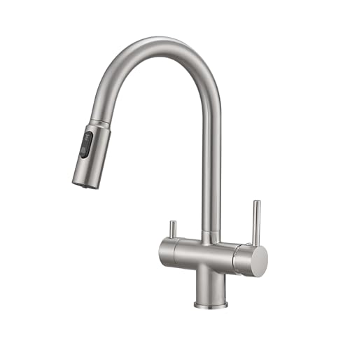 Robinet de cuisine 3 voies en acier inoxydable brossé avec douchette extractible