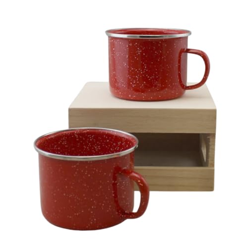 16oz Enamel Mugs 2-Pack - Versatile for Camping, Beach, Travel, Home, and Outdoor Use: Ideal for Hot/Cold Beverages, Soup, and More by Dependable Industries (Red)