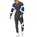 SSUPLYMY Herren Frühling Herbst Rundkragen Sweatshirt Farbkombination Treppen Sportanzug Herren Jogging Anzug Trainingsanzug Fitness Anzug