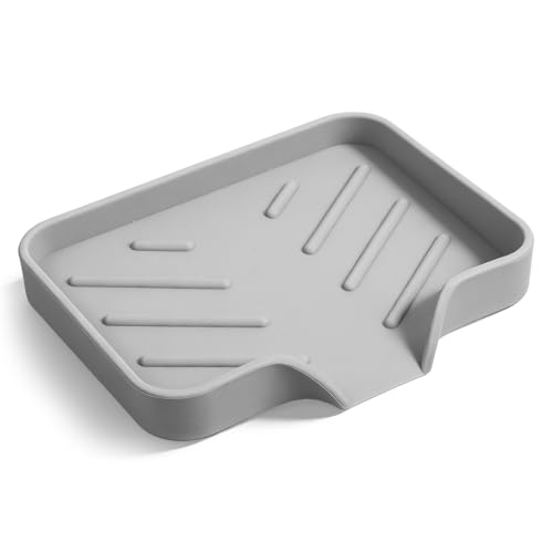 Silicone Bathroom Soap Dishes with Drain Spout Soap Dispenser Tray Sponge Holder Self Draining...