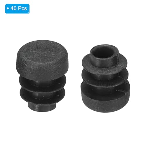 Image of PATIKIL 1 /2 inch OD Plastic Tubing End Caps, 40Pcs Round Hole Plug Insert for Round Iron Pipe Chair Leg Table Bookshelves Furniture, Black