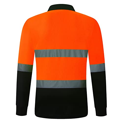 JKWEARSA Hi Vis Safety Polo T Shirt for Men and Women,High Visibility Reflective Construction Polo Shirt with Pocket,Longsleeves Work Shirts,Orange and Black,L - Thumbnail 7