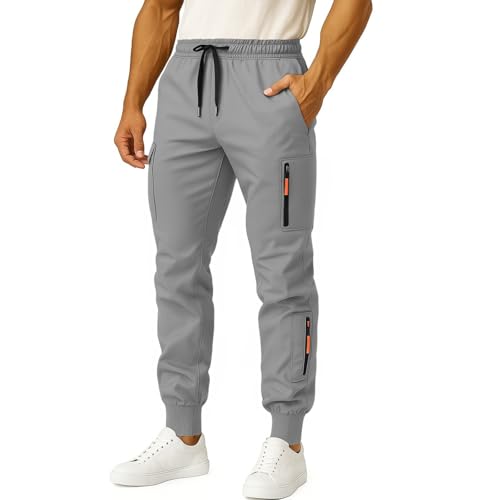 Cargo Sweatpants for Men Baggy Comfy Athletic Joggers with Zipper Pockets Elastic Waist Outdoor Running Hiking Pants3