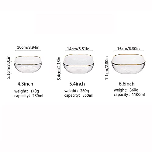 Saladeira de vidro quadrada, tigela de salada com borda dourada nórdico, tigela de vidro transparent