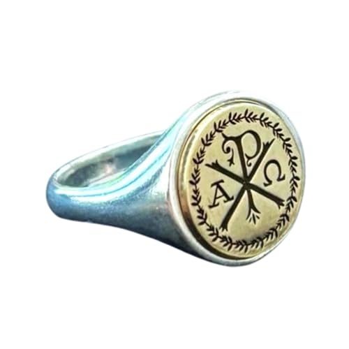 Chevalière Chi Rho argent 925 bague chrétienne ronde pour homme taille 5-12.5