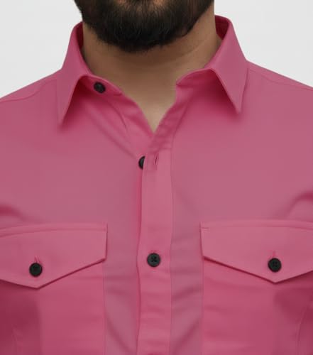Image of DEELMO Men's Classic Cotton Blend Slim Fit Shirt || Full Sleeve Button-Down Casual Shirt with Dual Flap Pockets || Soft Breathable Fabric || Ideal for Office Party and Everyday Wear