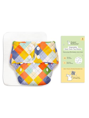 Image of SuperBottoms BASIC Cloth Diaper with UltraThin Dry Pad & 5 Disposable Easy Clean Top Sheets | Reusable & Washable | Adjustable Fit for Babies 3m-3y