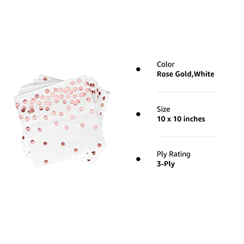 100-Pack Rose Gold Paper Cocktail Napkins For Party, 3 Ply Luxury Beverage Napkins For Parties, Events And Family Gatherings Folded 5 X 5 Inches (Rose) #TOP7