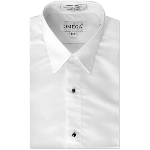 OmegaTux Boy’s Microfiber Tuxedo Dress Shirt Laydown Collar, Non Pleat White (Large) Cover