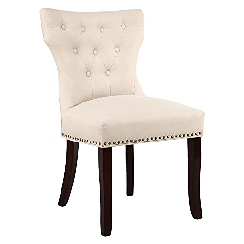 Nobpeint Dining Chairs Leisure Padded Chairs Set Of 2, Nailed Trim, Beige #TOP2