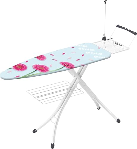 VIleda Golden - Tabla de planchar con rejilla para ropa sucia, para zurdos, con antena, altura regulable, metal, blanco, 154 x 45 x 93 cm, varios colores