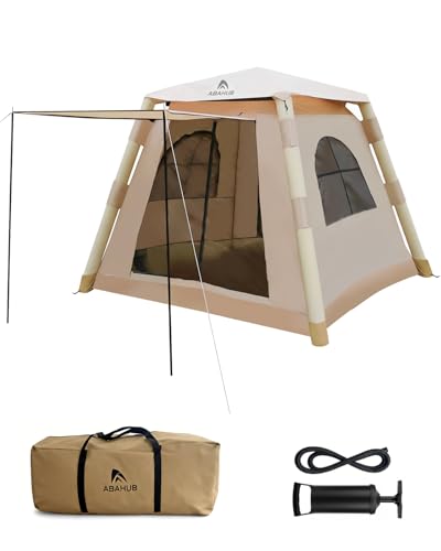 Abahub 2-4 Person Inflatable Camping Tent with Hand Pump, Easy Setup Blow Up Tent with Built-in Canopy, Waterproof 210D Oxford Fabric, Breathable & Ventilated Outdoor Glamping Tent