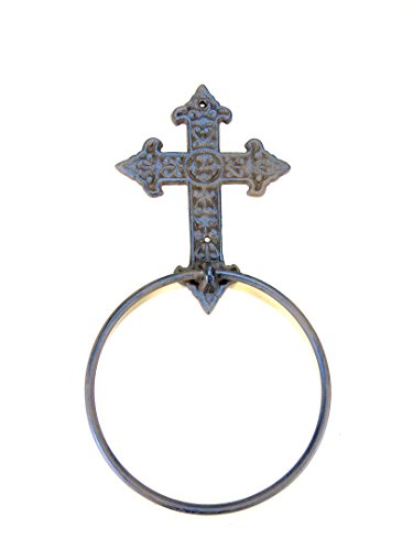 Cross Bath Towel Ring 6" Cast Iron Old Brown Finish With Hardware #TOP25