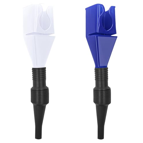 Retractable Fuel Funnel 2-Pack, Durable & Foldable Design, Flexible Plastic Auto Oil Funnel for Cars & Motorcycles, Oil Change Accessories. (Blue + White)