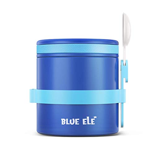 Blue Ele Leakproof, Vacuum Insulated Thermos Hot Lunch Containers With Ceramic-Coated Stainless Steel, Easy Grip Lid, And Folding Spoon, 13.5Oz, Deep Blue #TOP1
