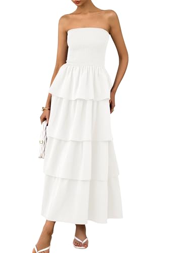 PRETTYGARDEN Maxi Dresses for Women 2025 Summer Off Shoulder Smocked Tiered Ruffle Long Flowy Wedding Guest Dress