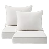 Unimatta Outdoor Patio Chair Cushions Set, 24' x 24', Set of 2, Water-Repellent, Fade Resistant, Deep Seat Bottom and Back Cushion for Backyard, Couch, Sofa and Patio Furniture, Linen