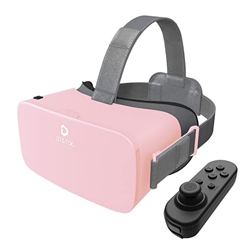 DESTEK V5 VR Headset for Phone w/VR Gamepad, 128 Premium VR apps Included, Anti-Blue Eyes Protected HD Lenses, 110° FOV Virtual Reality Headsets for iPhone, Android Phone - lightpink