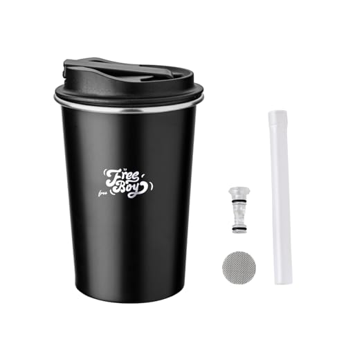 Kaffeebecher Wasserpfeife, Metalltasse Tragbare Bong mit Rauchpfeife, Edelstahltasse Reisebong, enthält 1 Metall-Rauchschalen, schwarz