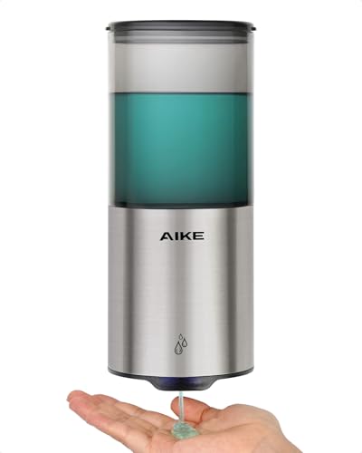 AIKE Dispensador Jabón Baño Automático para Líquido, Montaje en Pared para Cocina y Baño, IPX7 Impermeable 400ml con Acero Inoxidable Cepillado