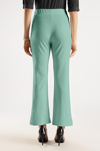 Image of SWADESI STUFF Women's Bell Bottom Trousers - High Waisted Wide Leg Palazzo Pants | Stretchy Cotton Blend Retro Pants for Casual, Office, Party