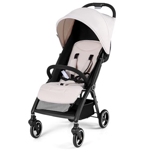 Image of COSTWAY Baby Pushchair, One Hand Foldable Toddler Stroller with Adjustable Backrest & Canopy, 5-Point Harness, Storage Basket, Lightweight Travel Pram for Infants 0-36 Months (Beige)