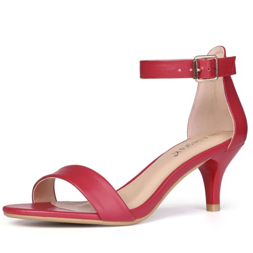 Allegra K Allegra K Women's Ankle Strap Red Kitten Heel Sandals - 6 M US
