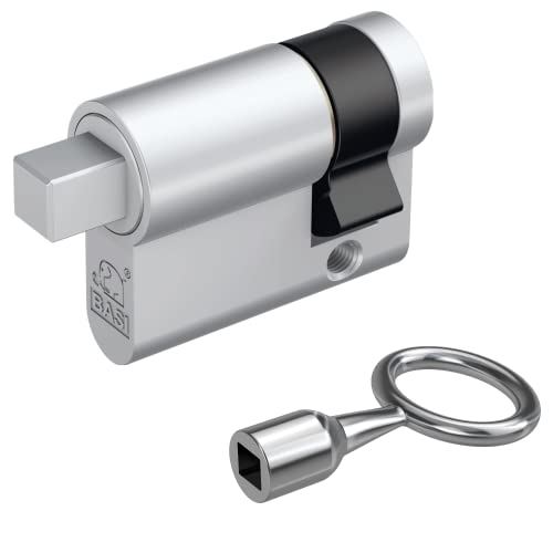 BASI | Vierkant Halbzylinder 10/30 mm mit passenden Dornschlüssel | Vierkant Zylinder | 8 mm außenliegend | für Absperrpfosten Schaukästen Feuerwehr Müllbehälter Schlüsselschalter