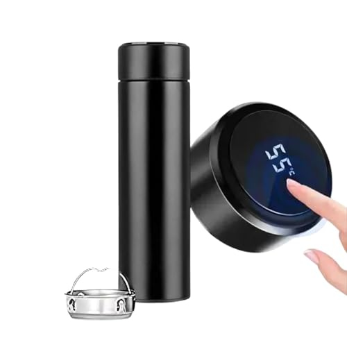 Image of Smart Water Bottle with Temperature Display, Stainless Steel, Hot & Cold, Leakproof (Black 1)
