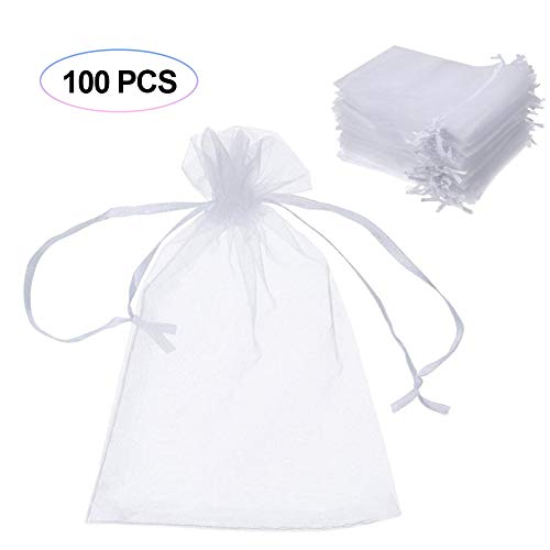 sokey 100 Stück Organzabeutel Organzasäckchen 10 x 15 cm Säckli Beutel Geschenk Schmuckbeutel Gastgeschenke Hochzeit Säckchen für Süßigkeiten Party Hochzeitsbevorzugung (Weiß)