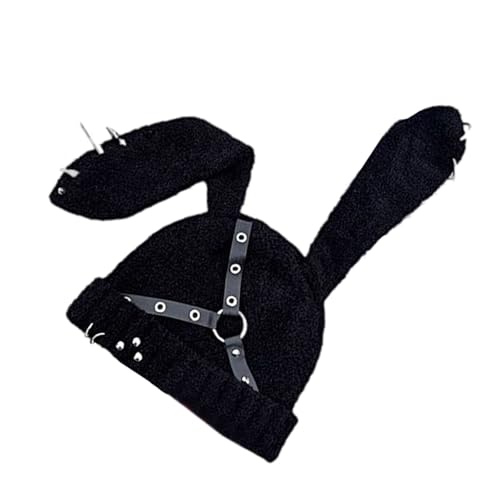 Bonnet tricoté oreilles de lapin anti-transpiration style punk streetwear pour femme urbaine