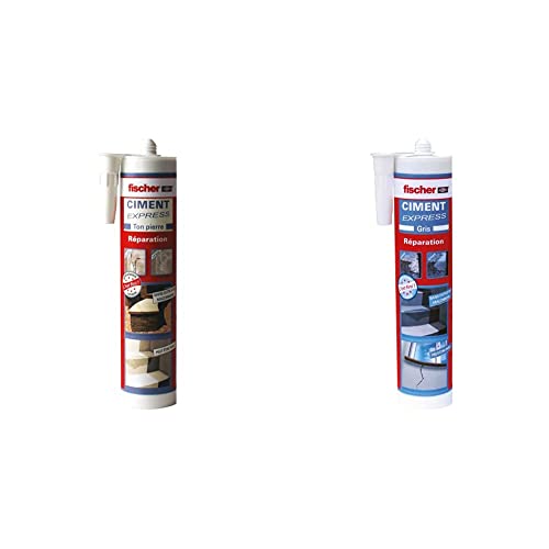 fischer - Ciment Express Ton Pierre 310ML - 1 cartouche & Ciment Express gris prêt à l'emploi - 1 cartouche de 310ml
