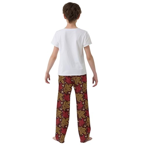 ZZXXB Beautiful Maple Leaves Print Boys Long Pants Soft Trousers Elastic Waist Kids Lounge Bottoms with Pockets S-XL3