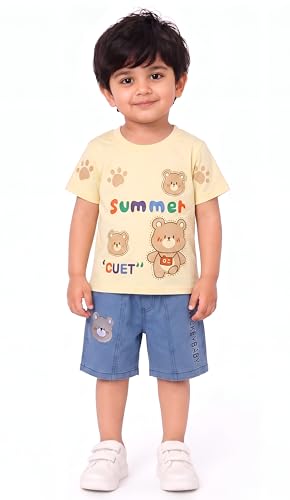 Image of Krishn Creations Kids Clothes for Boys | Cotton Printed Half Sleeve T-shirt and Shorts Baby Boy Dress | Casual Wear Kids Clothes
