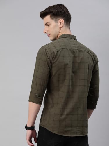 Image of Majestic Man Men Comfort Slim Fit Opaque Checked Pure Cotton Casual Shirt