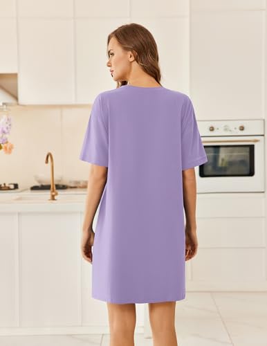 Image of Ekouaer Womens Cotton Nightgown with Pocket Short Sleeve Sleep Shirt S-2XL