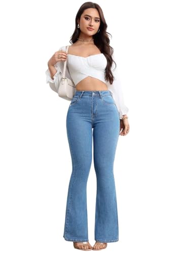 Image of KOTTY Women's High Waist Flared Fit Stretchable Denim Jeans for Casual
