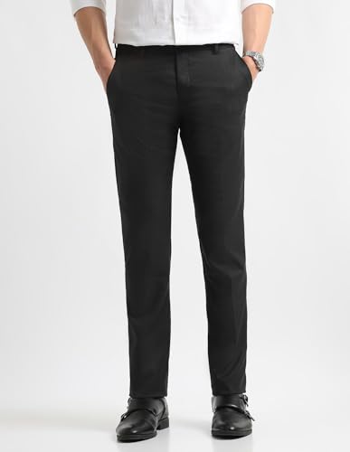 Image of Arrow Men Black Formal Trouser ARAEOTR2155