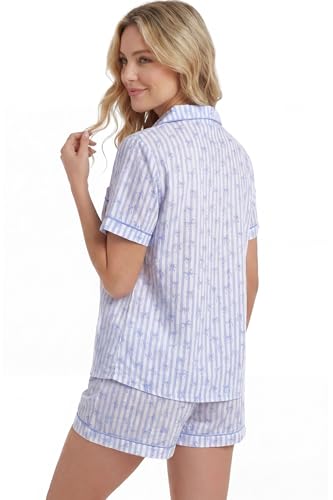 Image of LUBOT 100% Cotton Pajamas for Women 2 Piece PJ Set Poplin Woven Lightweight Ladies Button Short Sleeve Sleepwear S-XXL