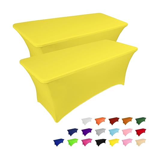 Image of IVAPUPU 2 Pack 4FT Table Cloth for Rectangular Fitted Events Stretch Yellow Table Covers Washable Cover Spandex Tablecloth Protector for Party, Wedding, Cocktail, Banquet, Festival