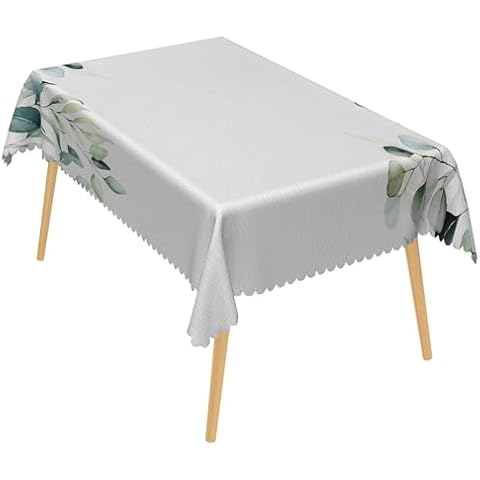 ggaimwf 54x72 Inch Leaves Linen Tablecloth Rectangular Green Plant White Table Cover Fabric Rustic Farmhouse Durable Table Cloths for Dining Room Wedding Birthday Party Table Decorations Cover