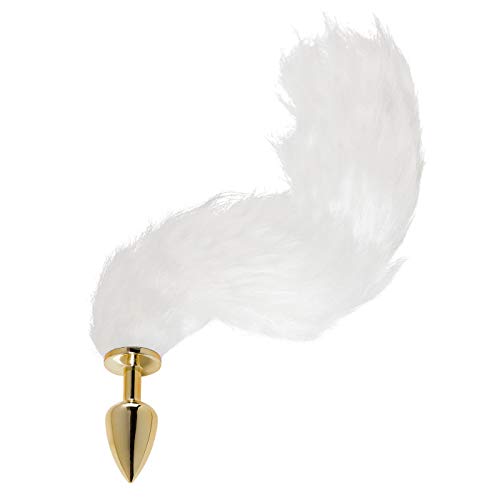 plug anal Plug Anal de Metal Dourado com Cauda Branca,