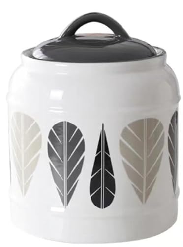 EVREFIN食品、コーヒー豆、お茶、防湿保存ボトル用の蓋付きセラミック密閉保存容器 (中くらい,灰色の葉)